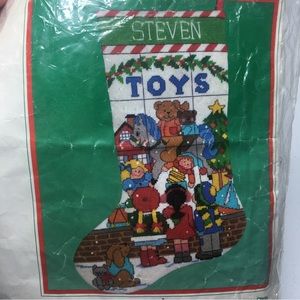 Dimensions Christmas needlepoint stocking kit Santa’s Toy Shop 9059